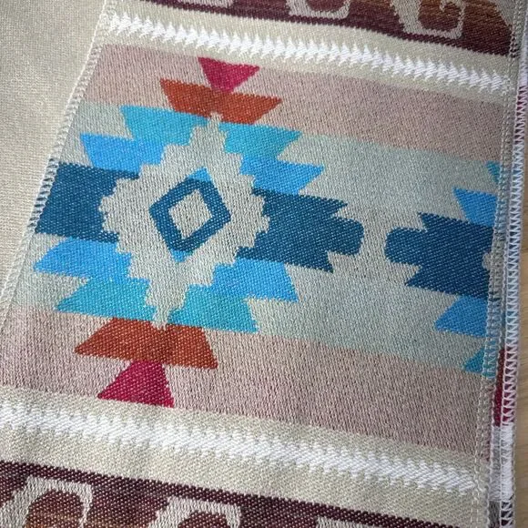 Southwestern Style Fringed Scarf 8”x33”Geometric Zapotec Style Soft - Picture 3 of 11
